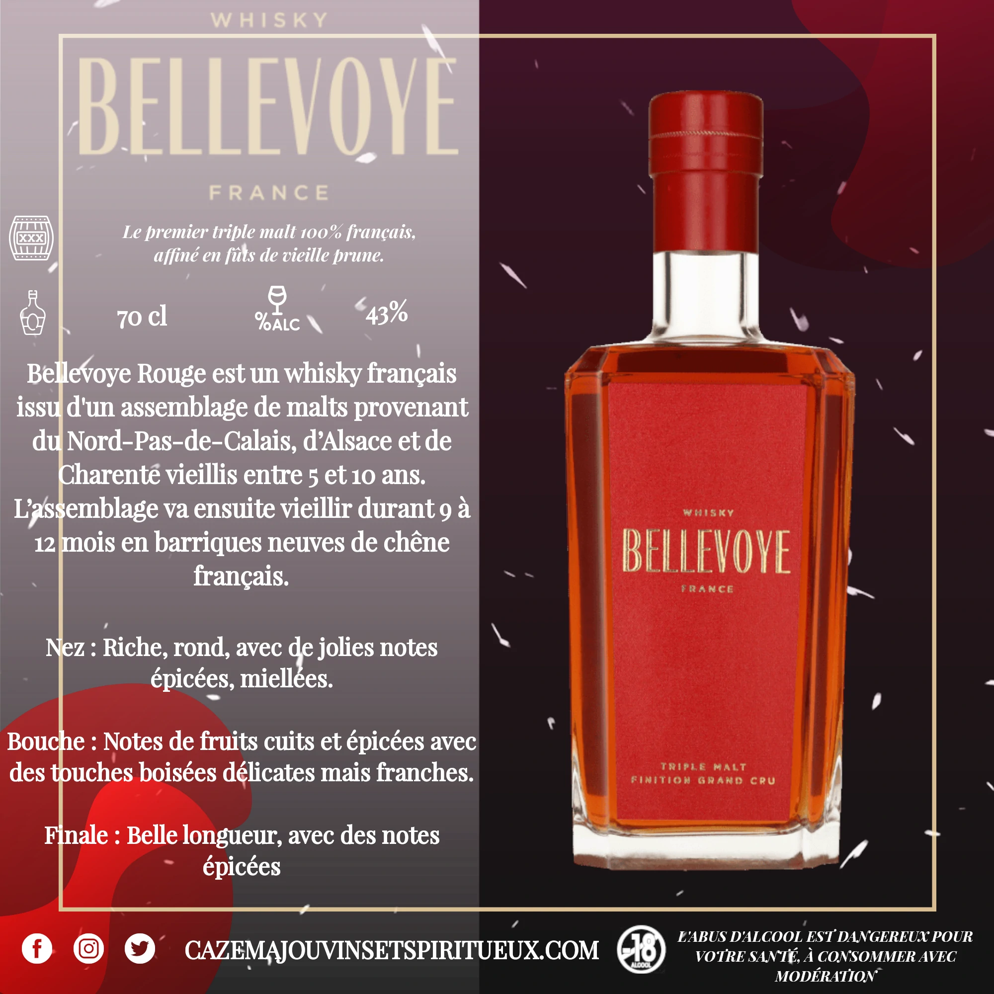 Whisky Bellevoye Rouge 43° 70 Cl