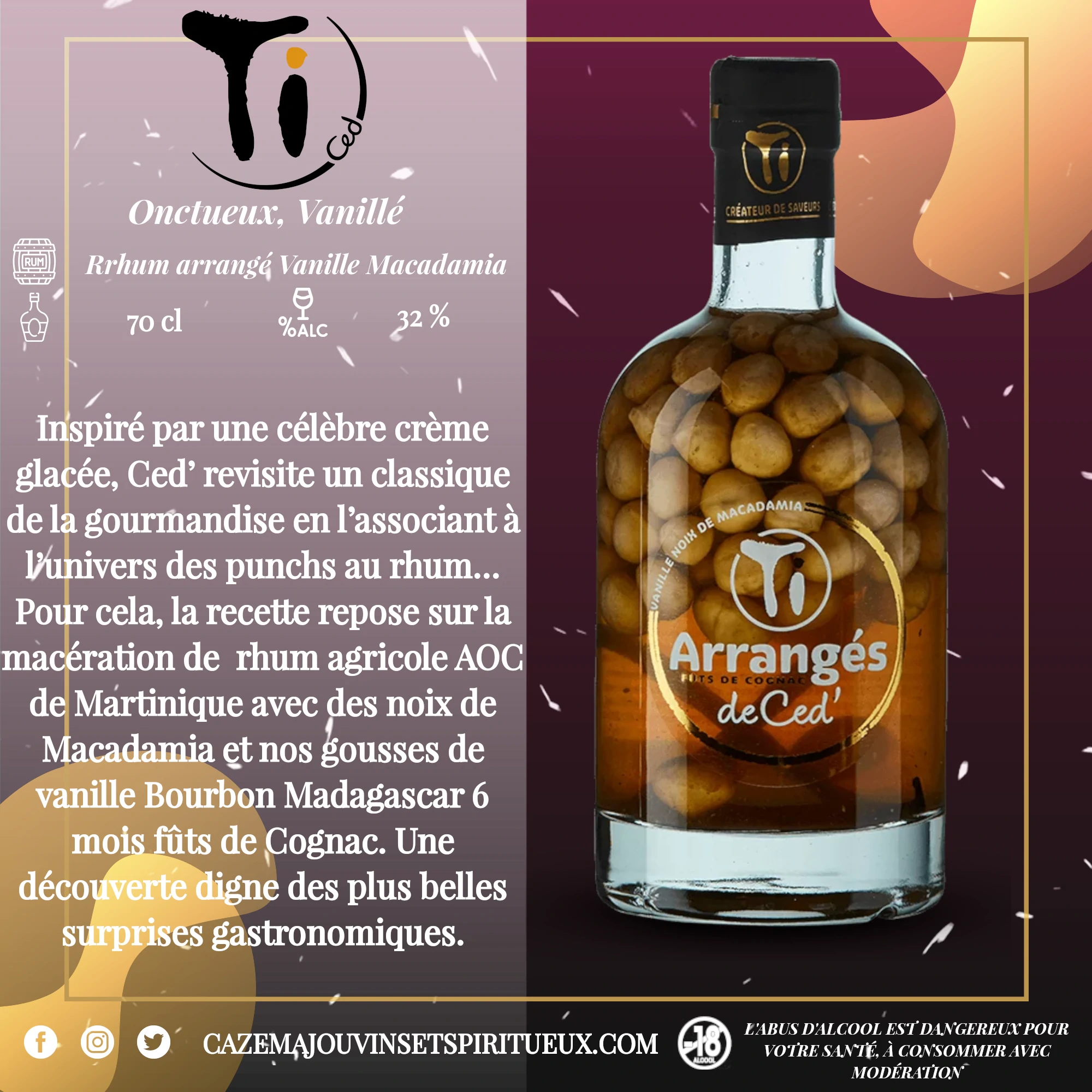 Rhum Arrangé Ti Ced – Vanille Macadamia Fût de Cognac - L'ami du Vigneron